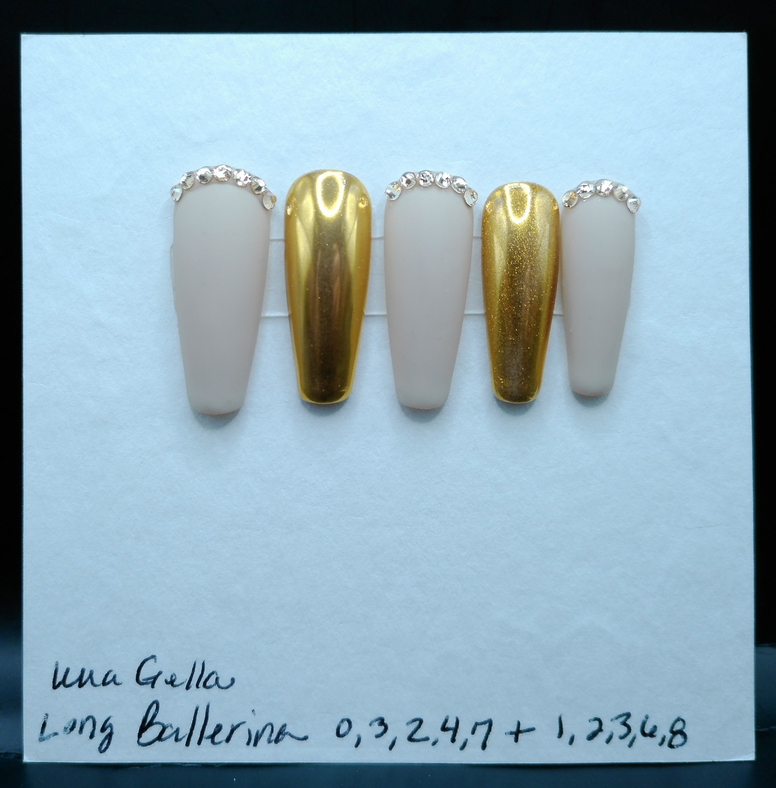 Long Ballerina Cream and Metallic Gold Press-on Nails, Large Size