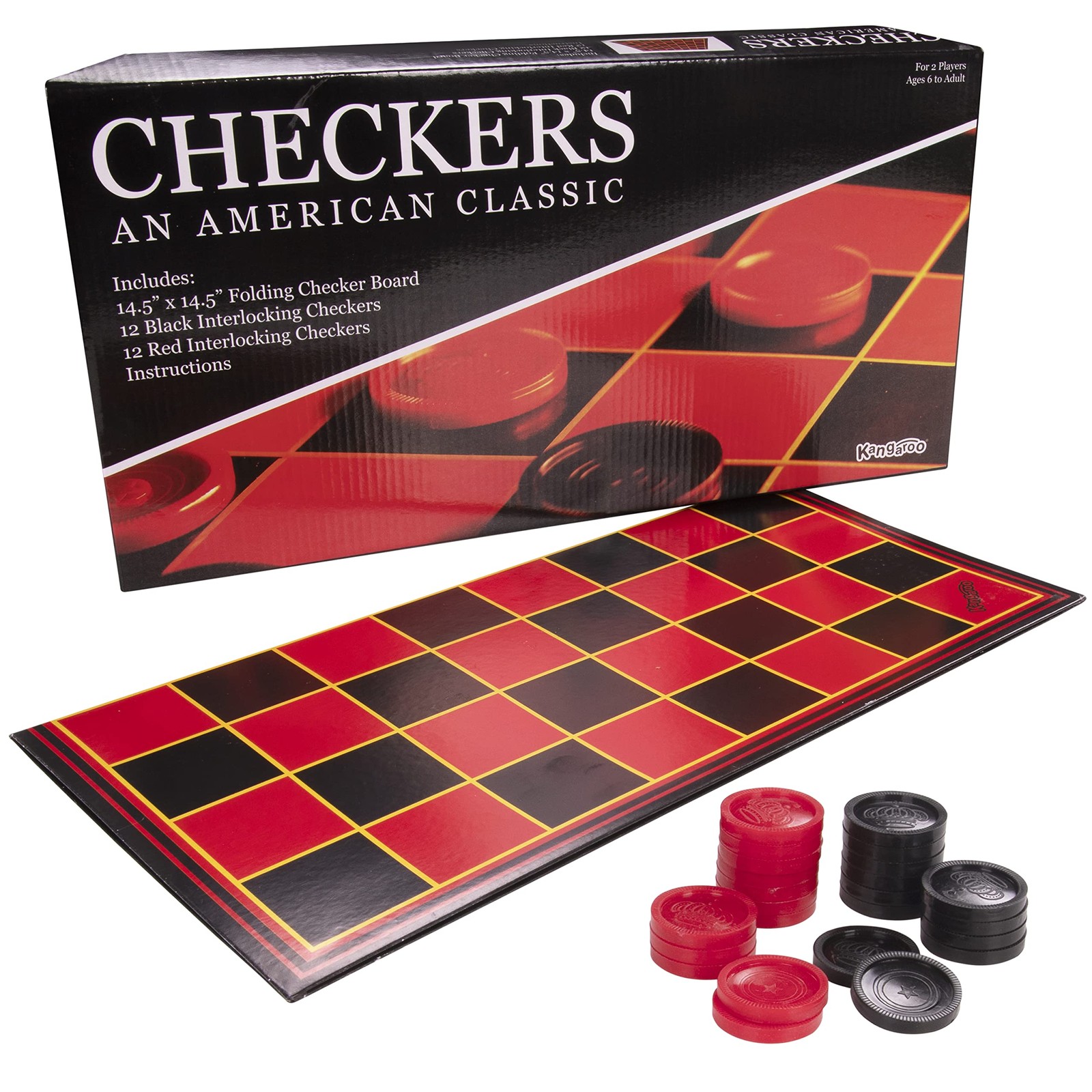 Kangaroo – Multiplayers Strategy Checker Board 15 x 15 inches, Red and Black