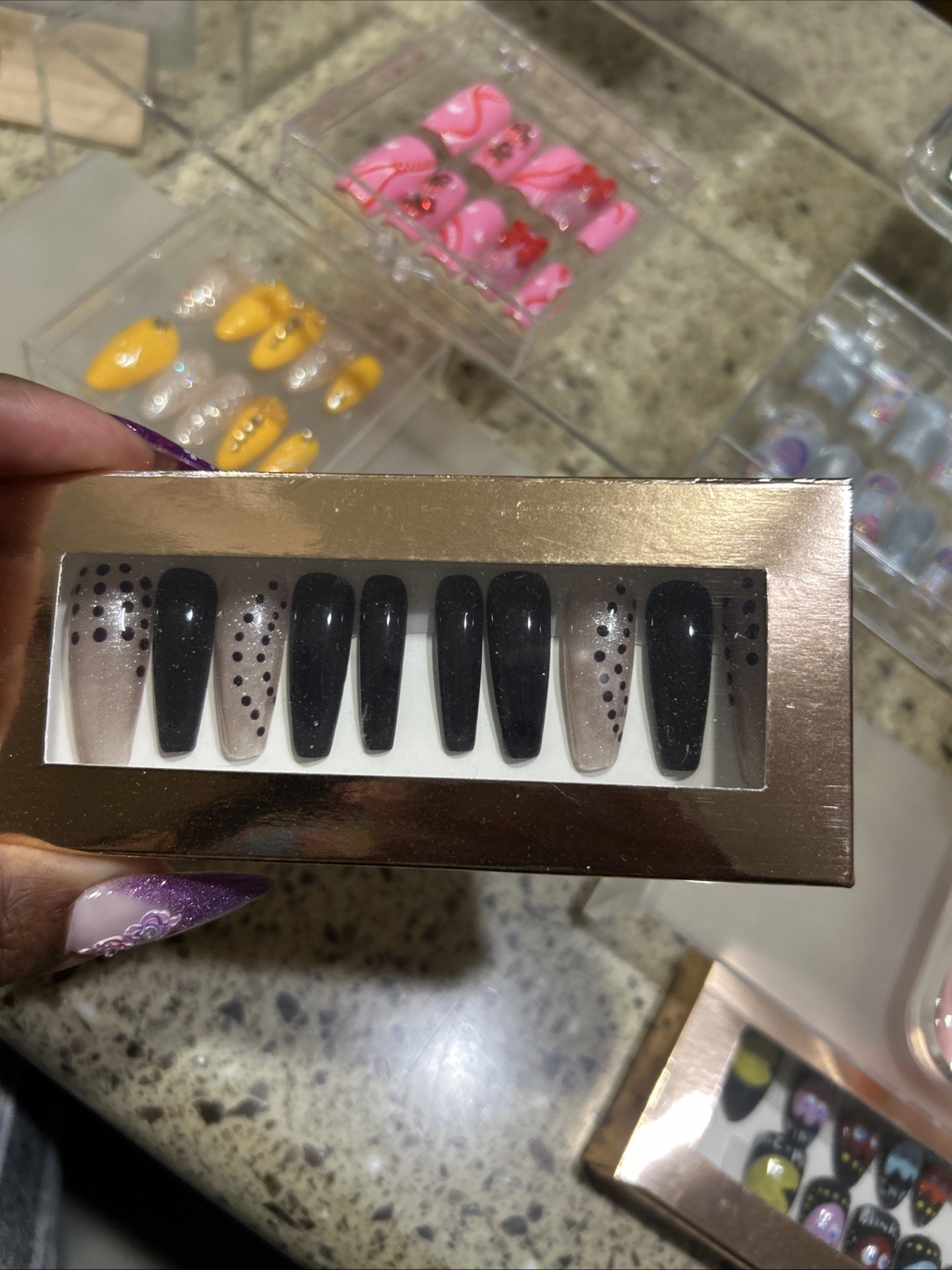 Handmade Press On Nails, Chocolate And Champagne With Polkadots Size Medium