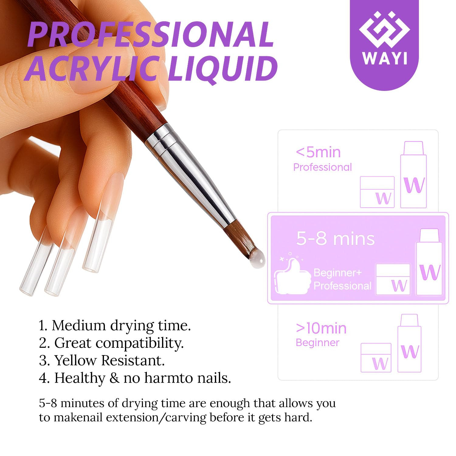 9Pcs Acrylic Nail Kit – 4Pcs Acrylic Powder (Pink, White, Clear, Nude) and Profe