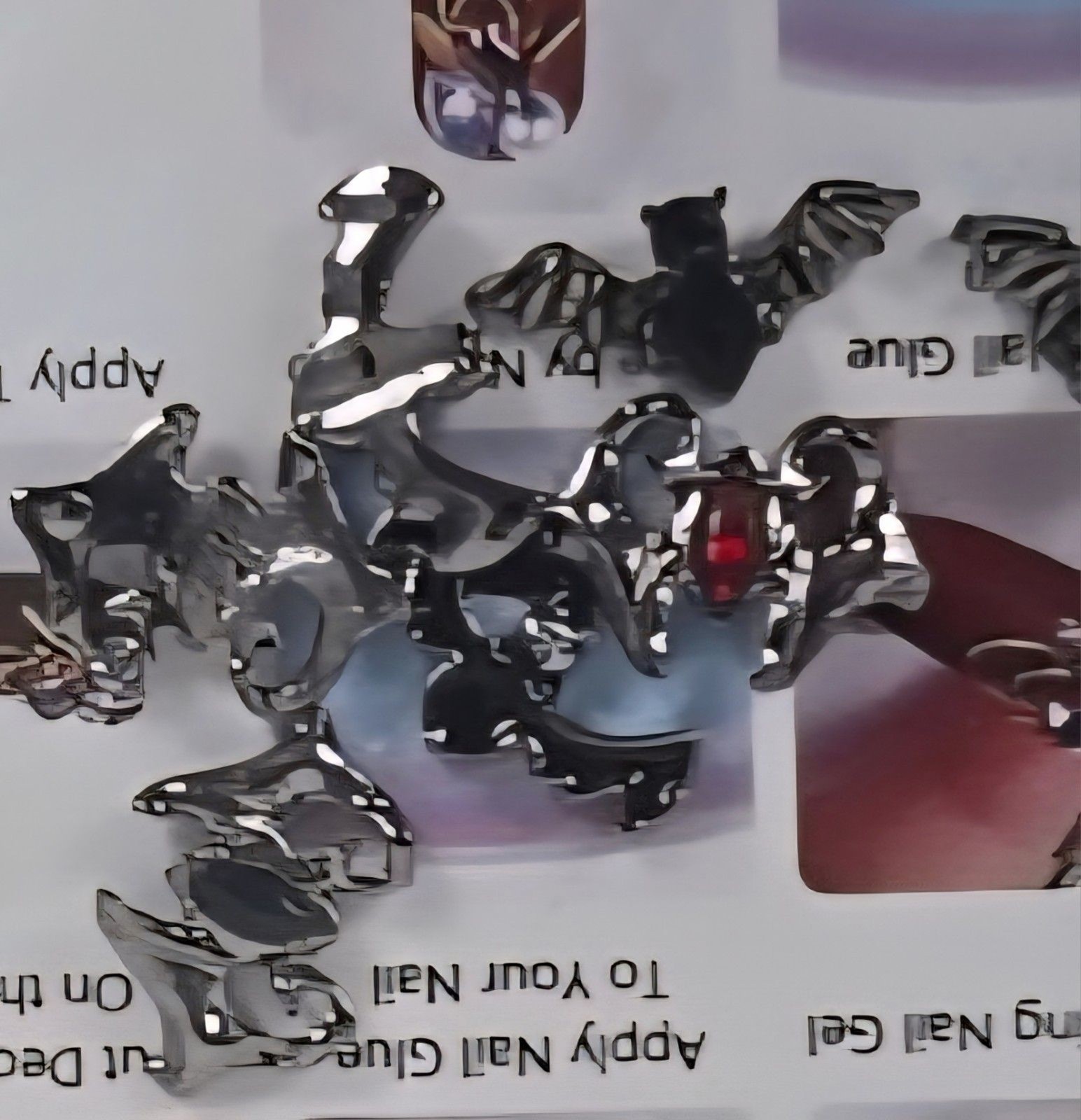 3D Gothic Bat Nail Charms 10pc Set Silver Alloy Vampire Rhinestone Nail Art