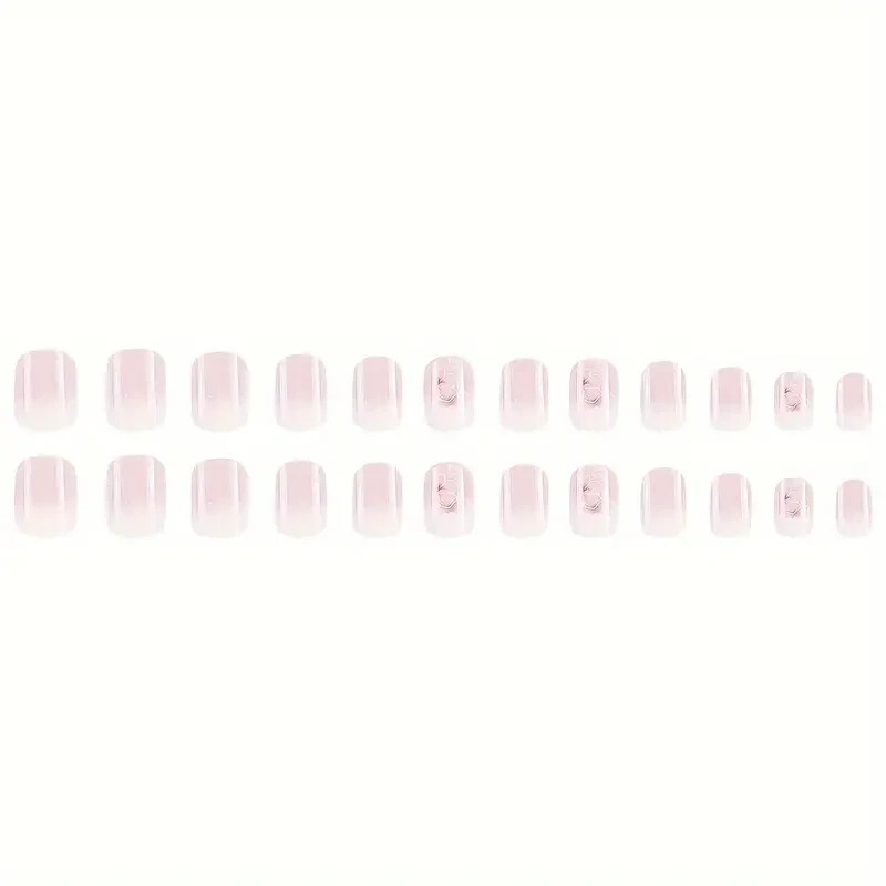 24Pcs/set Glossy Short Oval Press On Nails White And Pinkish Gradient Flower