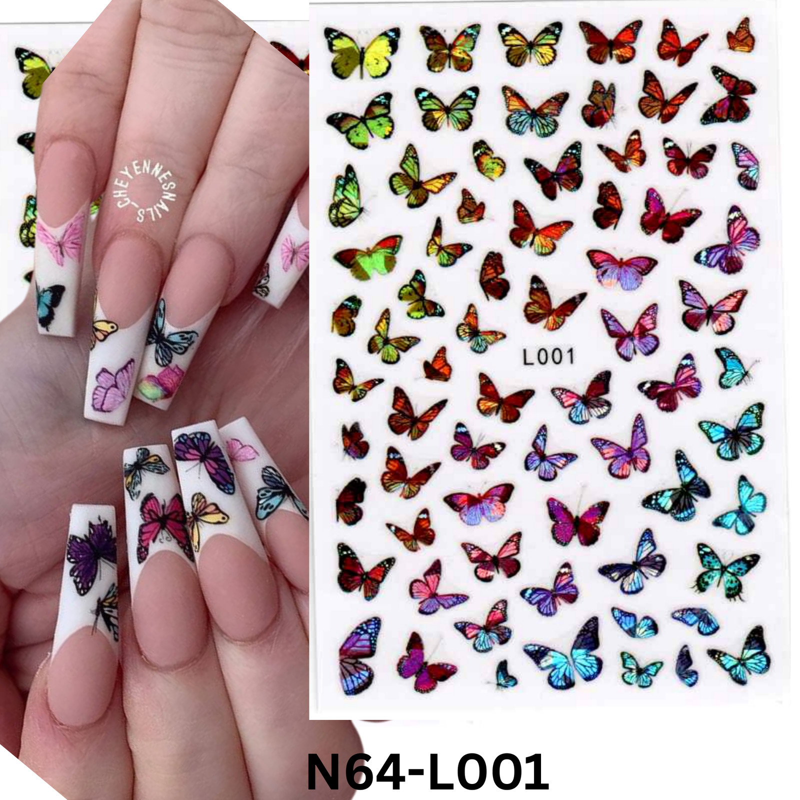3D Nail Art Stickers Hologram Butterfly Design – Easy Peel & Stick Nail Decals
