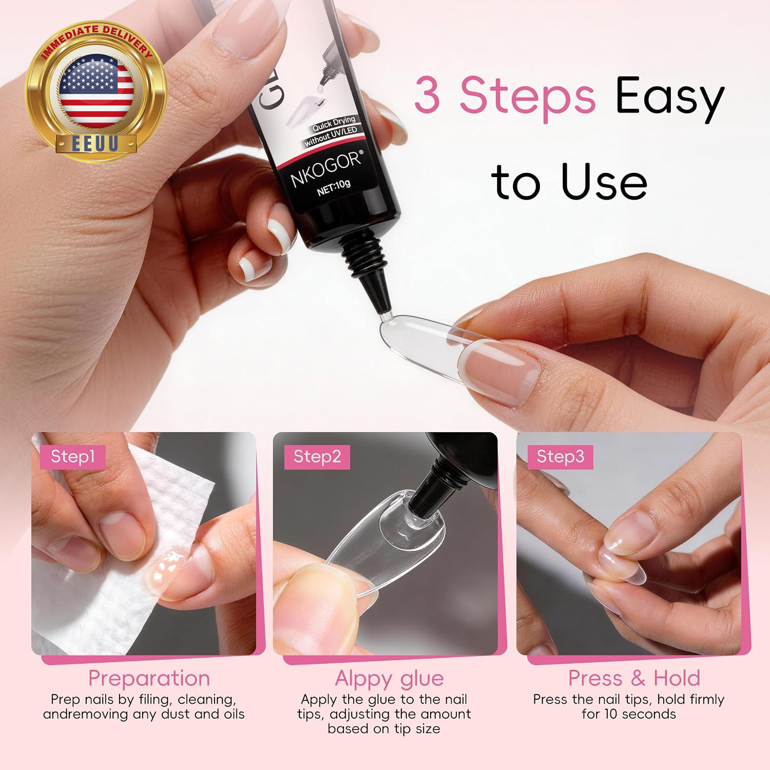 NKOGOK 20G Strong Semi Solid Nail Glue with 20G Nail Glue Remover, Press on Glue