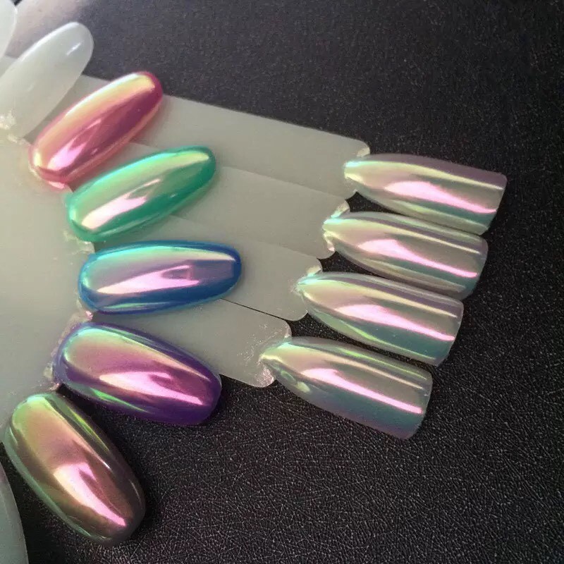 AURORA NAIL POWDER Mirror Effect CHROME Nail Art Mermaid Rainbow AB (Opal6) Uk