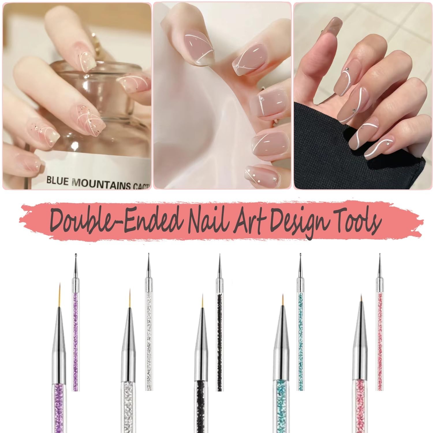 Nail Liner Brushes 5pc Professional Double-Ended Dotting Pen Set DIY French Art