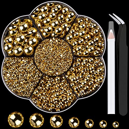 Nail Art Flat Back Half Round Pearl Kits 11, 1 Box of 5600 Pcs 11-5600pcs gold