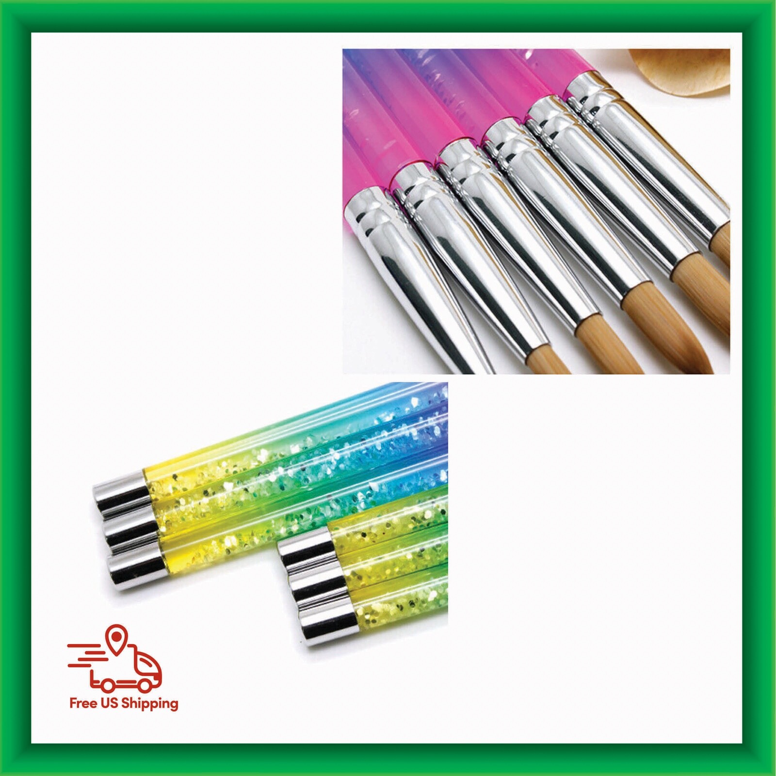 Kolinsky Acrylic Nail Brushes Rainbow Glitter Handle UV Gel Painting Tool Brush
