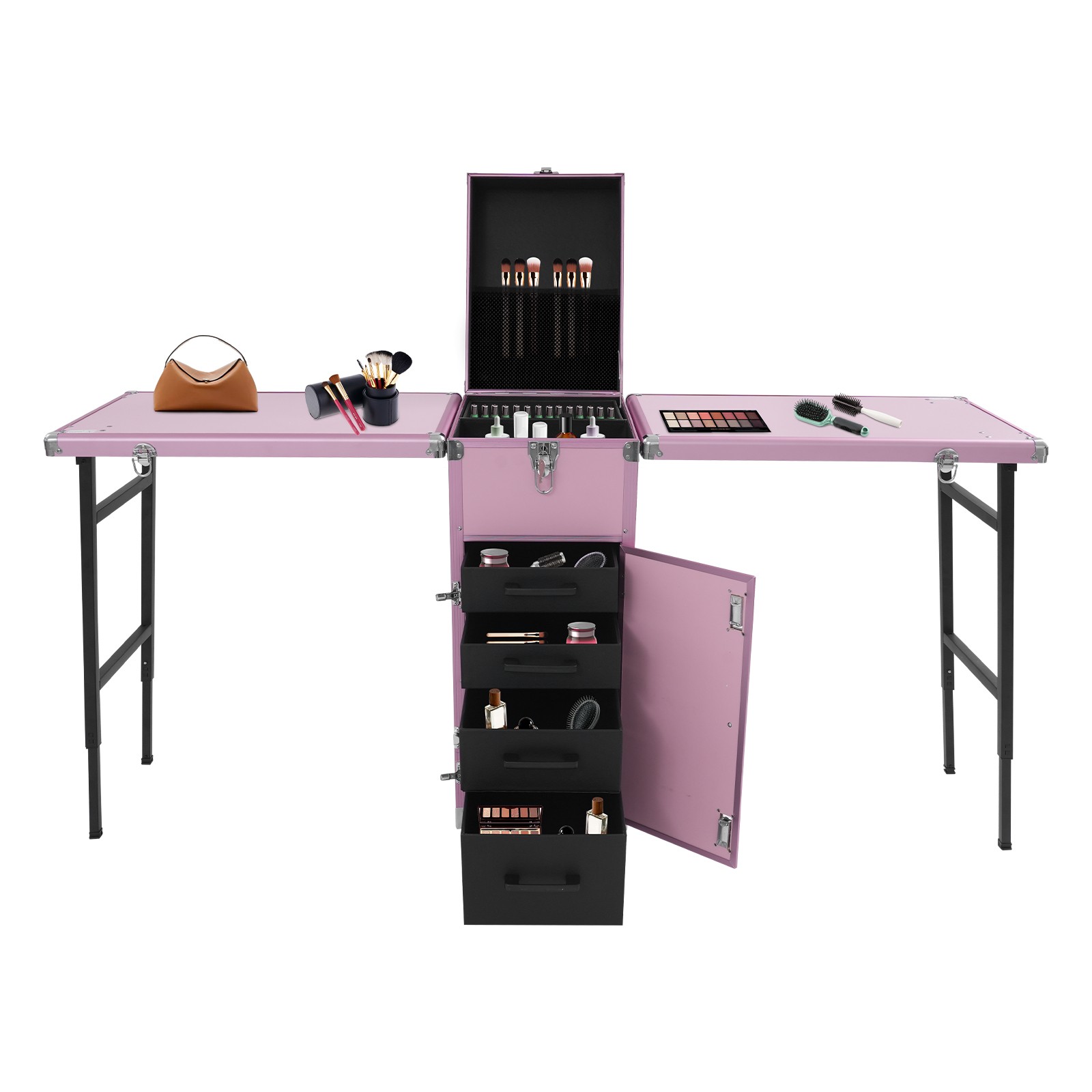 Portable Nail Table Desk, Foldable Rolling Manicure Table, 2 Desktop Case