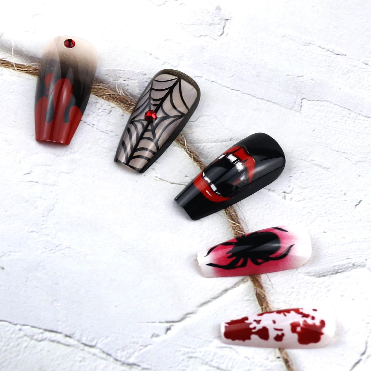 Halloween Press on Nail Short Halloween Fake Nail Pumpkin Bat Ghosts Press on…