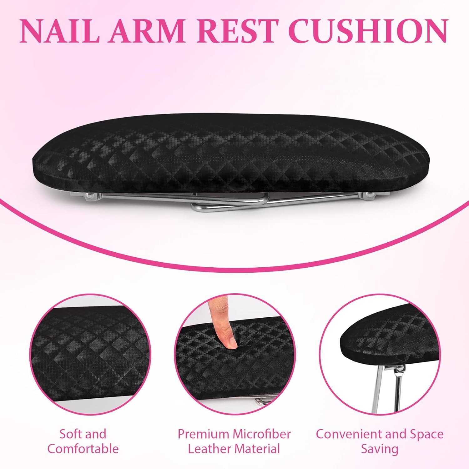 AORAEM Nail Arm Rest, Foldable Leather Rest with Non-slip Black