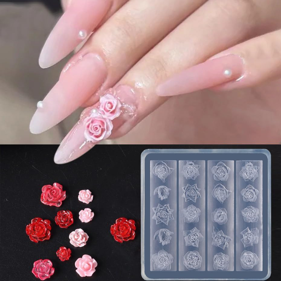 3D Rose Flower Nail Mold Silicone Nail Tools Classic Floral Carving Template