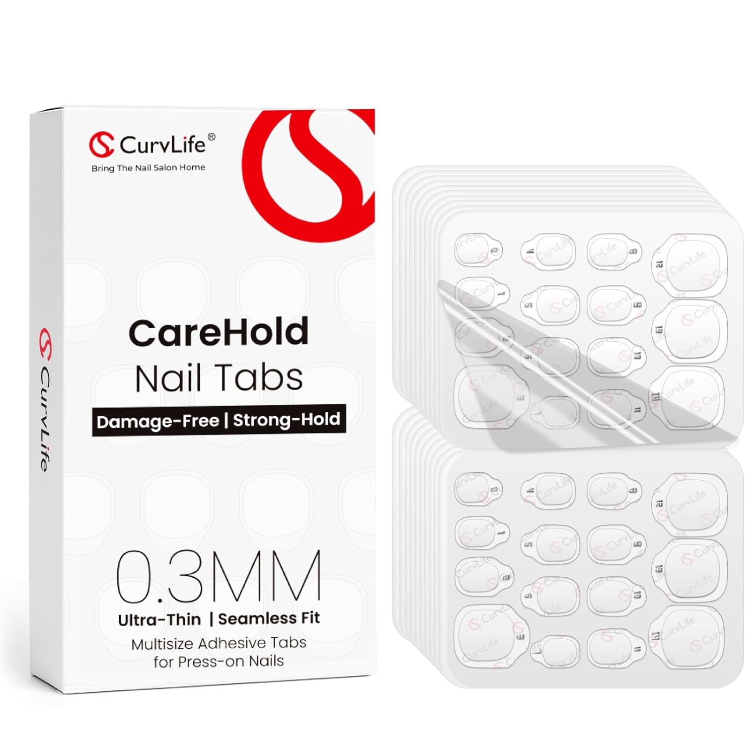 Curvlife CareHold Pro Nail Adhesive Tabs for Press On Nails – 10 Sheets, 15