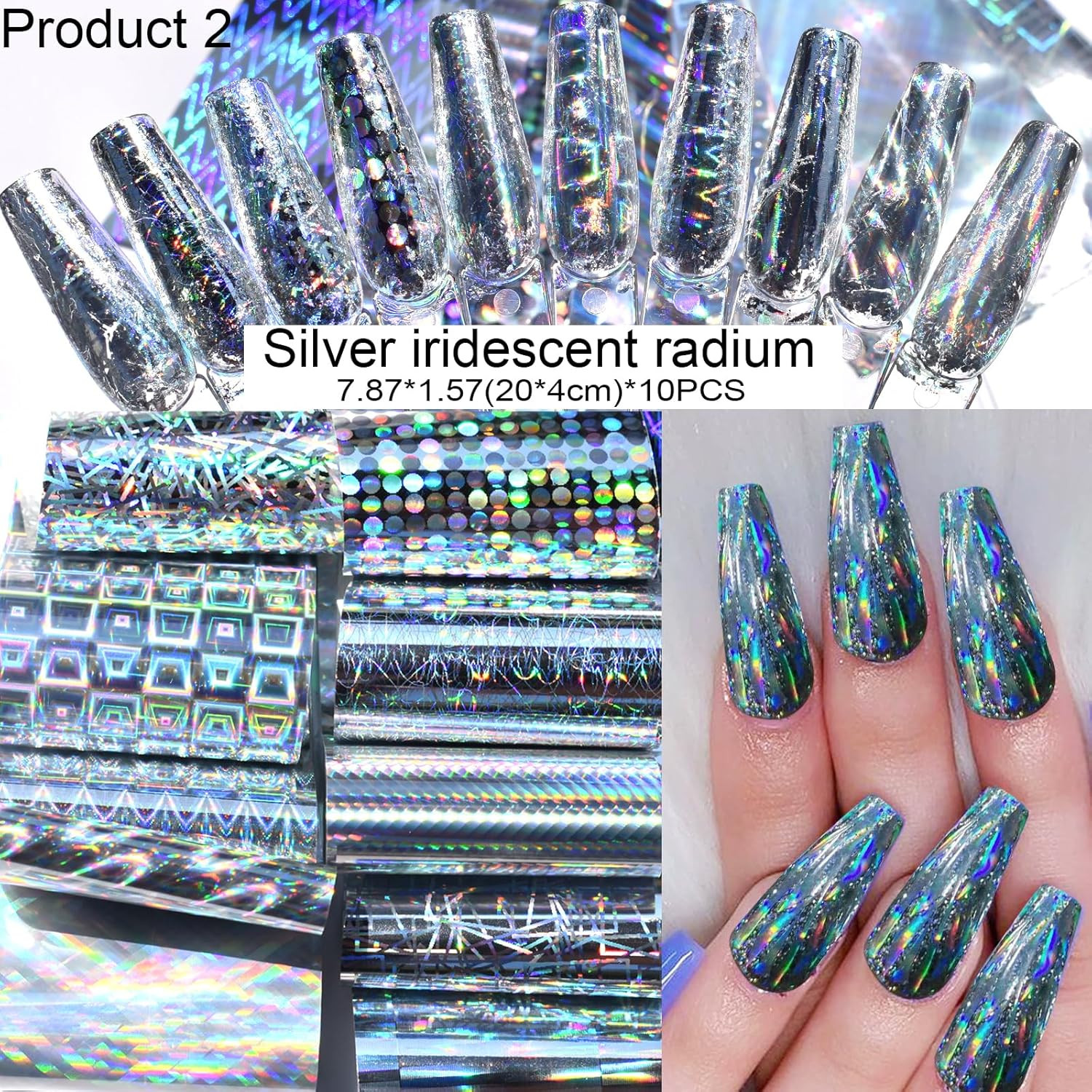 Nail Art Transfer Foils Pieces, Mixed Designs – Dried Flowers, Iridescent, 60