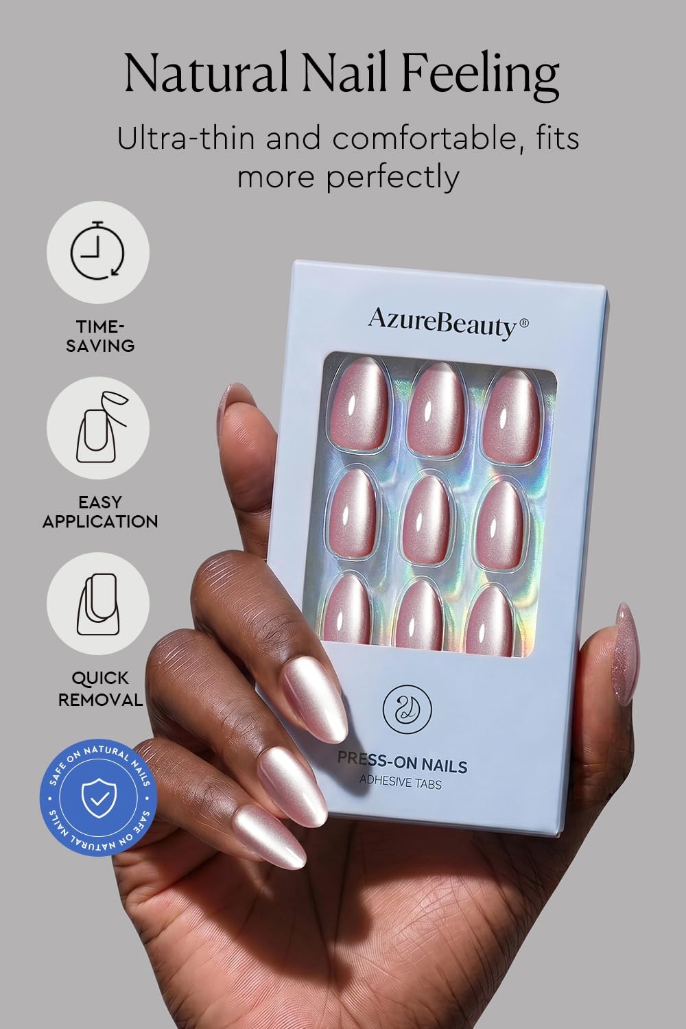 AZUREBEAUTY Short Almond Nails Dusty Mauve Cat Eye