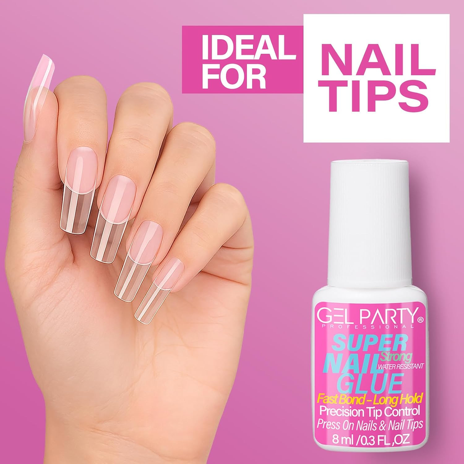 GELPARTY (8Ml) Super Strong Brush on Nail Glue for Press on Nails & Tips – Quick