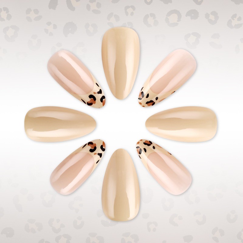 48pcs-Trendy Mixed Design Press on Nails, Almond with Leopard & Nude Accents