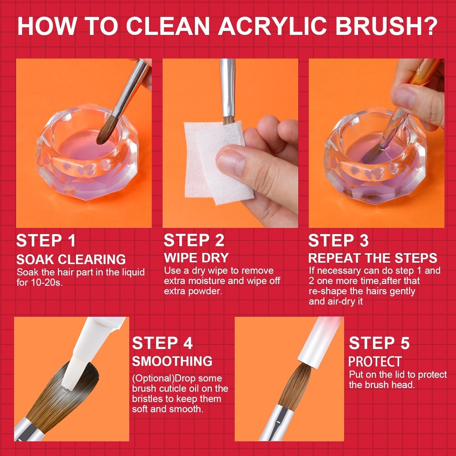 4PCS Acrylic Nail Brush Set, 6/8/12/16. Kolinsky Nail Art Brushes for Applicatio