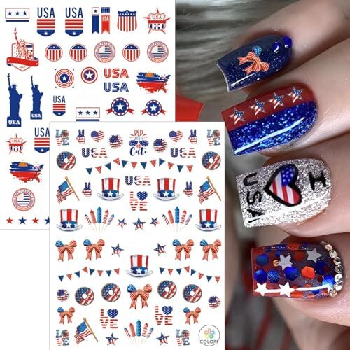 winthrop 12 Sheets 4th of July Independence Day Nail Art Stickers, Memorial