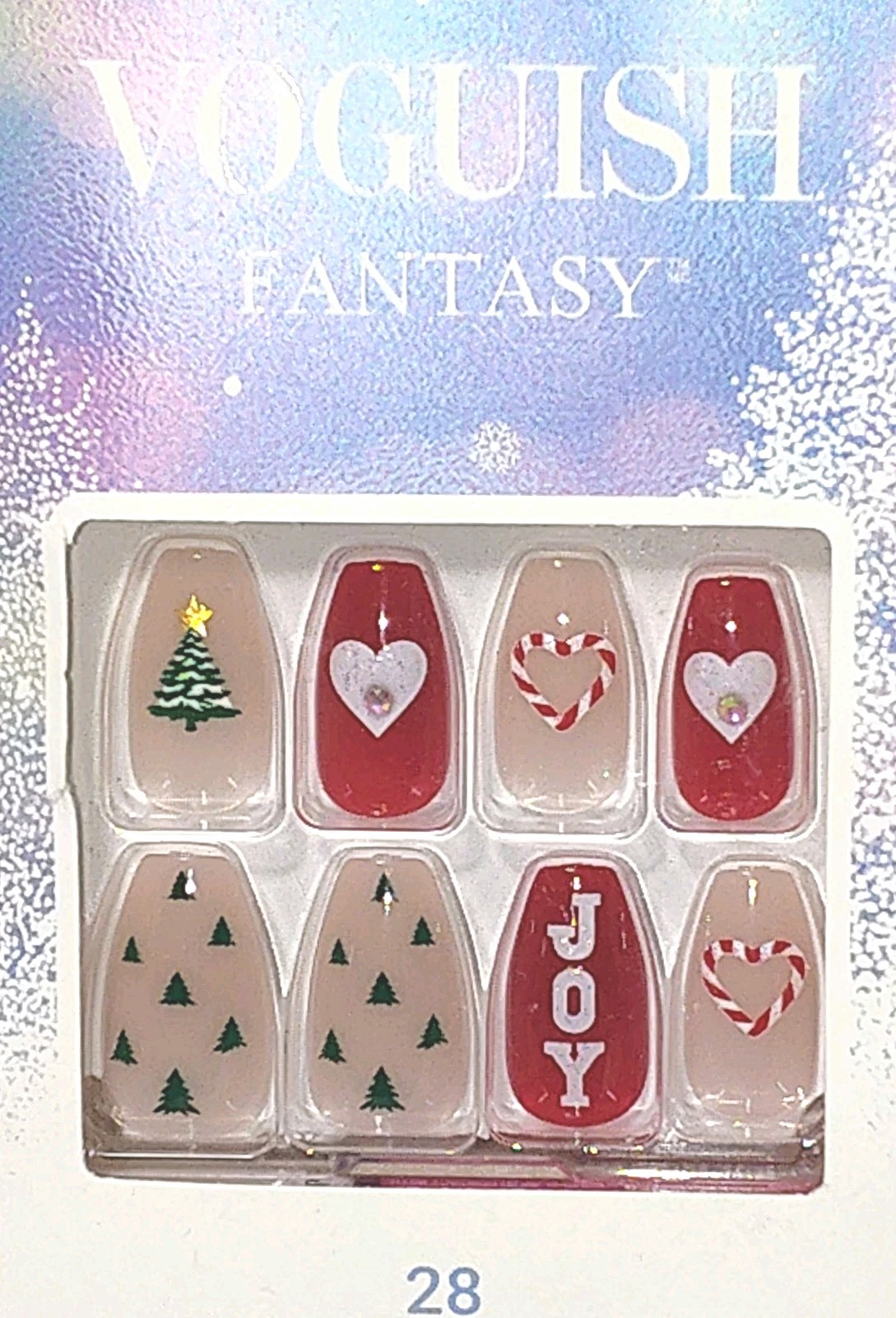 Kiss Voguish Fantasy Holiday Manicure Glue-On Nails Candycane Hearts JOY Festive
