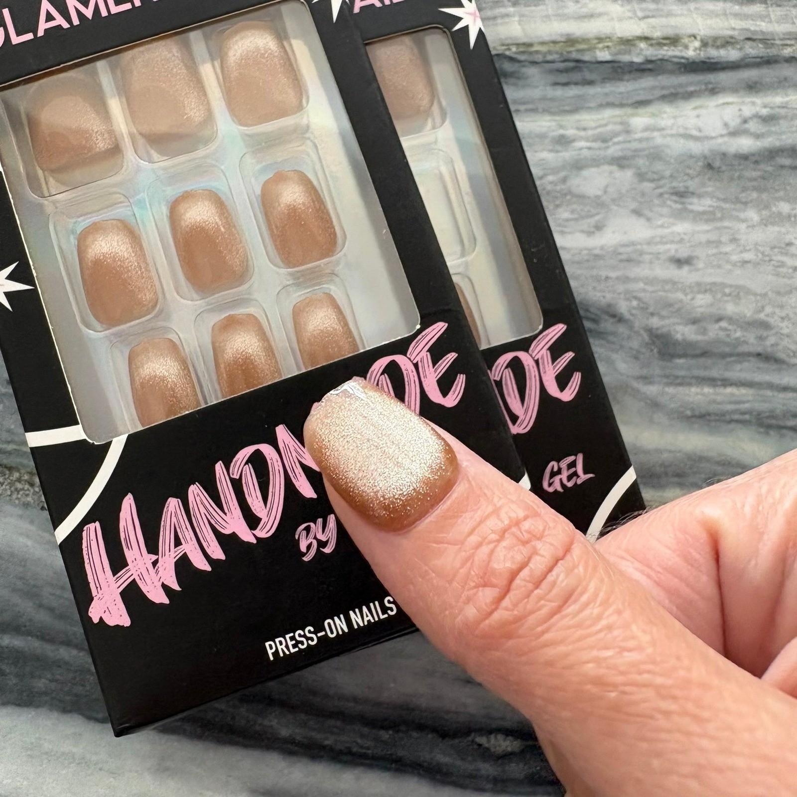 Glamermaid Handmade Press On Nails 2 Sets Champagne Gold Cat Eye Gel M302010422A