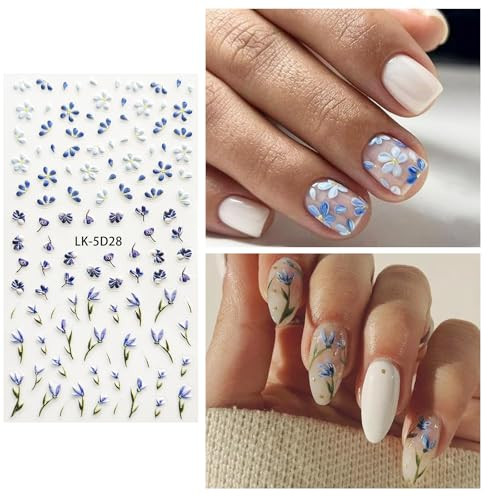 Nail Art Stickers Decals 5D Embossed Flower Nail Decals Self Adhesive Spring