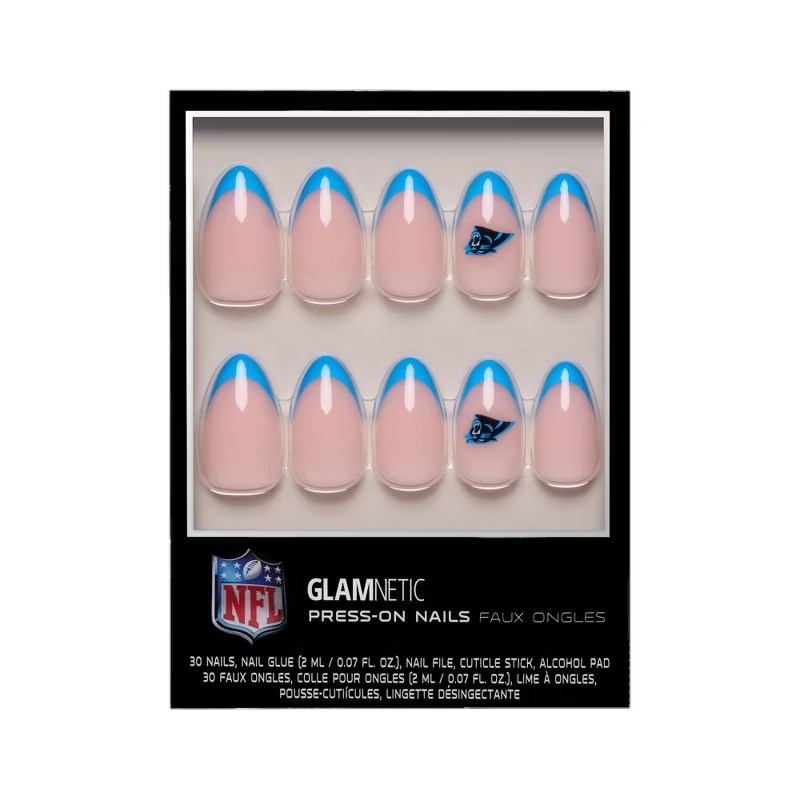 Carolina Panthers Press-On Nails: Almond Shape, Gloss Finish, 30 Pieces