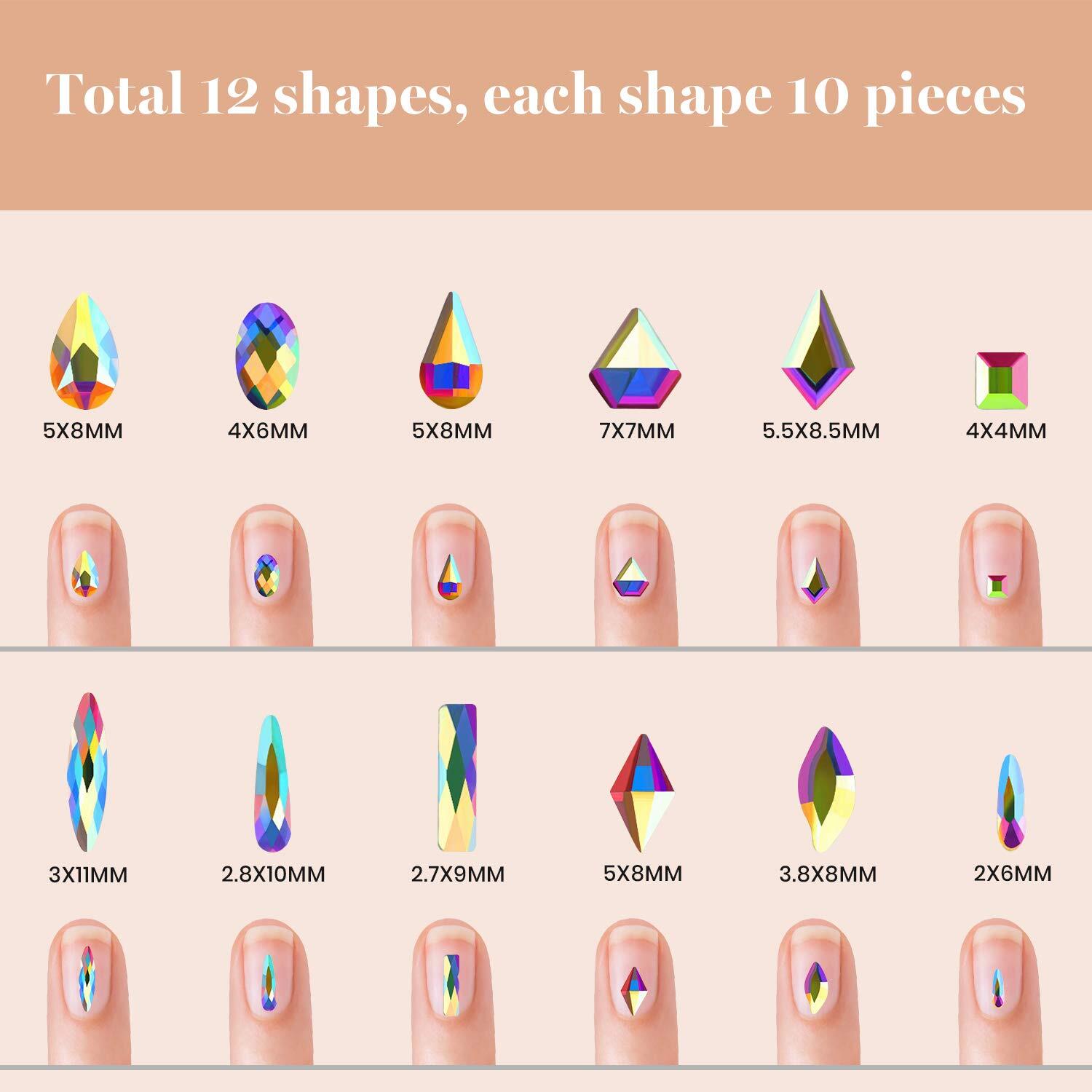 Nail Art Rhinestones Kit 3D Flat Back Glass Crystal Gemstones for Nails