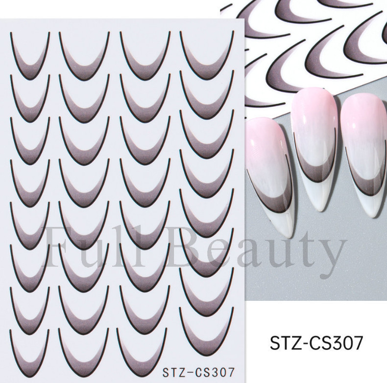2 Sheets Gradient Black French Romance Line Nail Stickers Design Decor NS2
