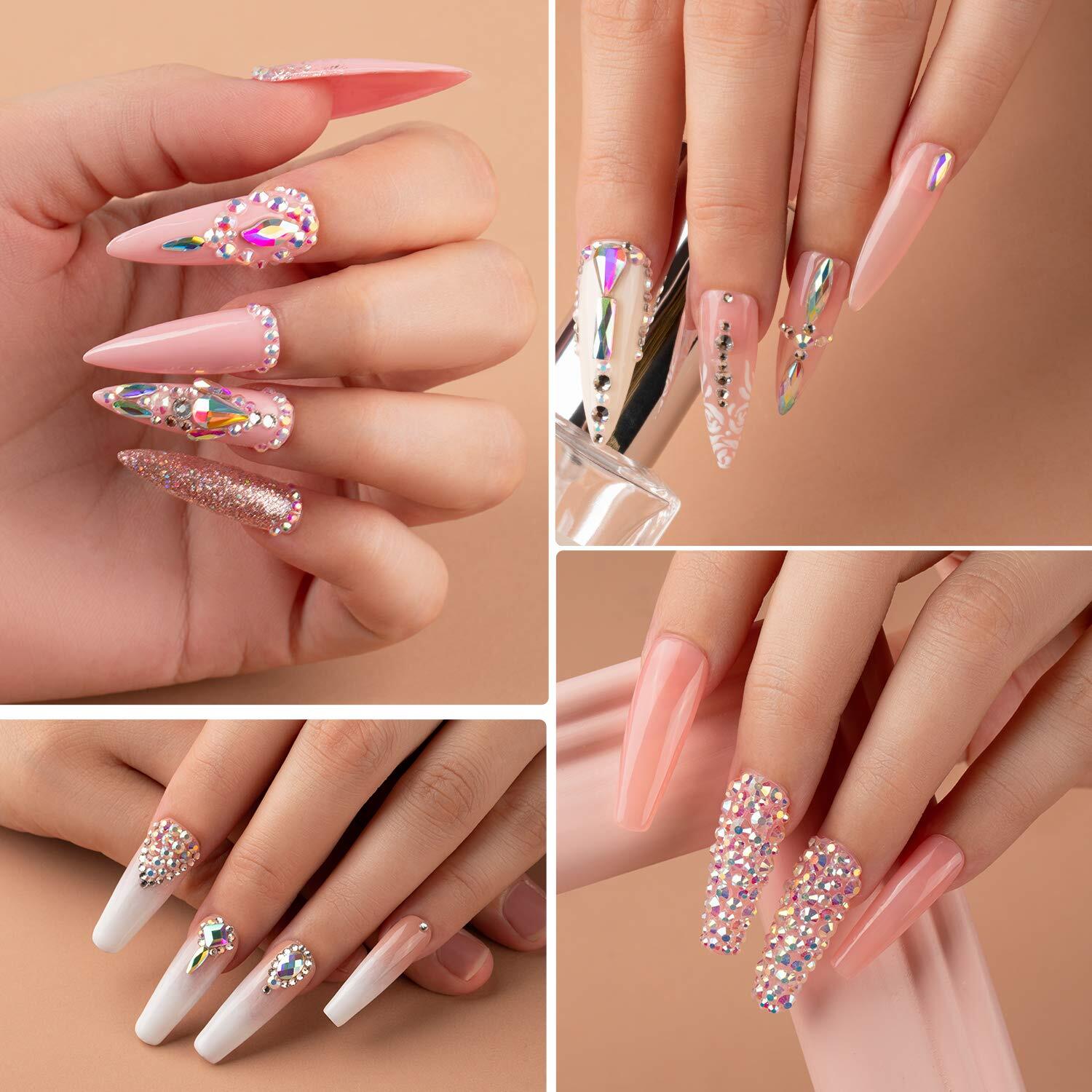 Nail Art Rhinestones Kit 3D Flat Back Glass Crystal Gemstones for Nails