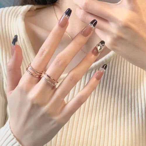 24 Pcs/set Wearable Pink Press on Fake Nails Tips with Glue False Nails Design