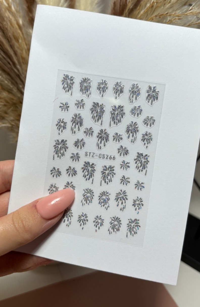 Glittery sliver Fireworks, Nail Stickers, Self- Adhesive, Nail Art- STZ-CS266