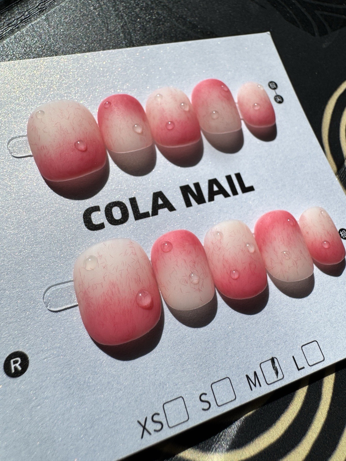 COLA NAIL Press-On Nails Square Medium Pink/White Peach Style Full Cover