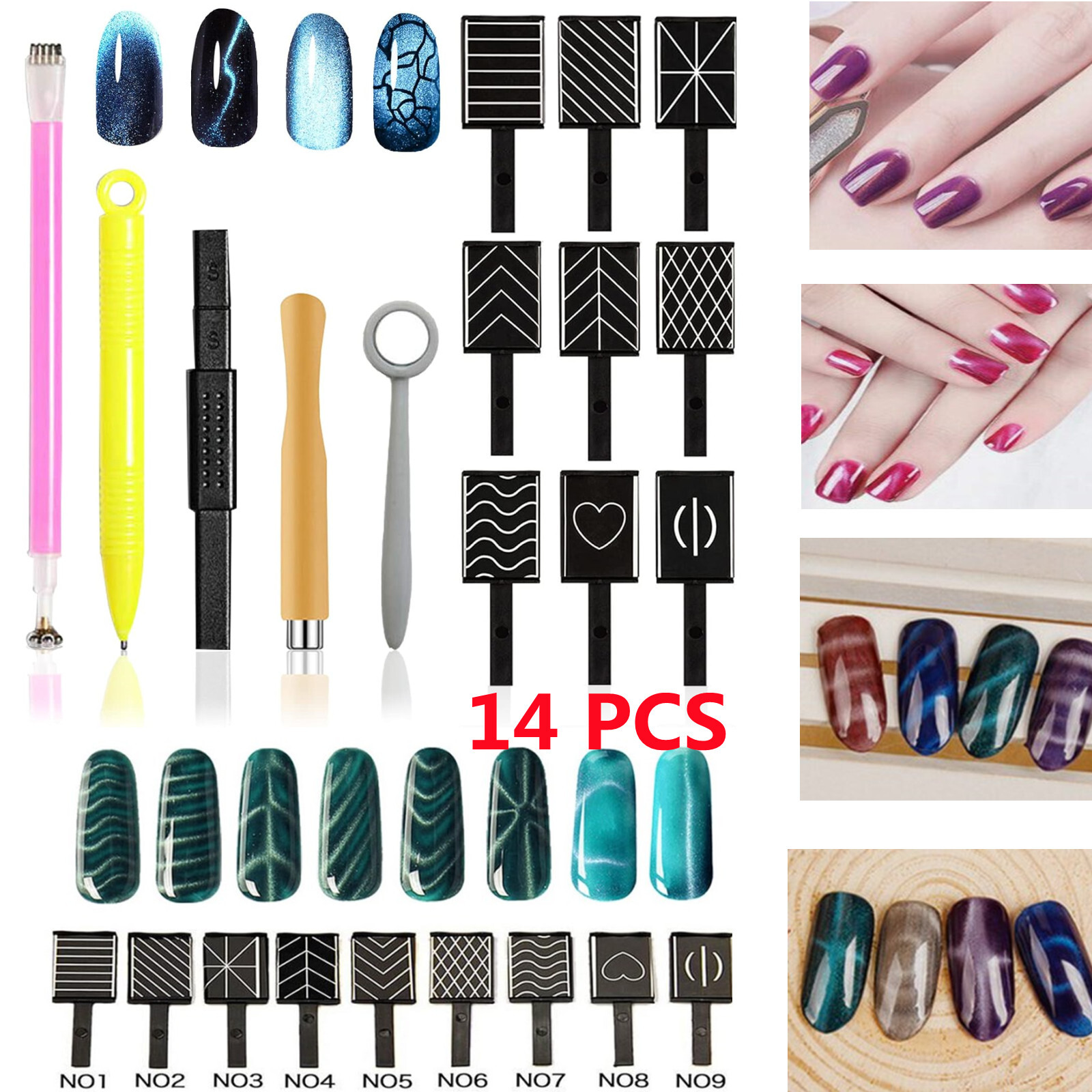 14Pcs Cat Eye Magnet For Nails UV Gel Polish Magnet Pens Stick Nail Art Pen Tool