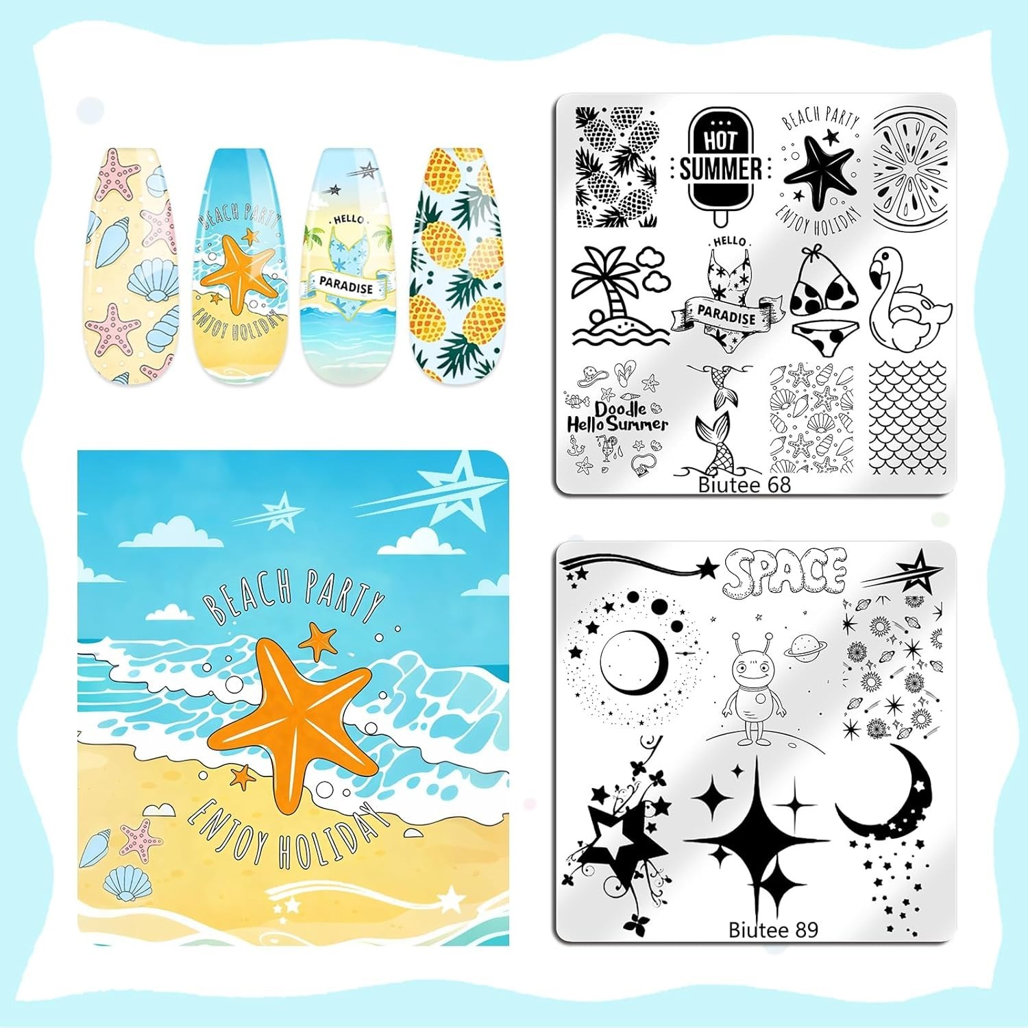 16PCS Nail Stamping Plates Kit with Silicone Stamper, Scraper & Storage Bag
