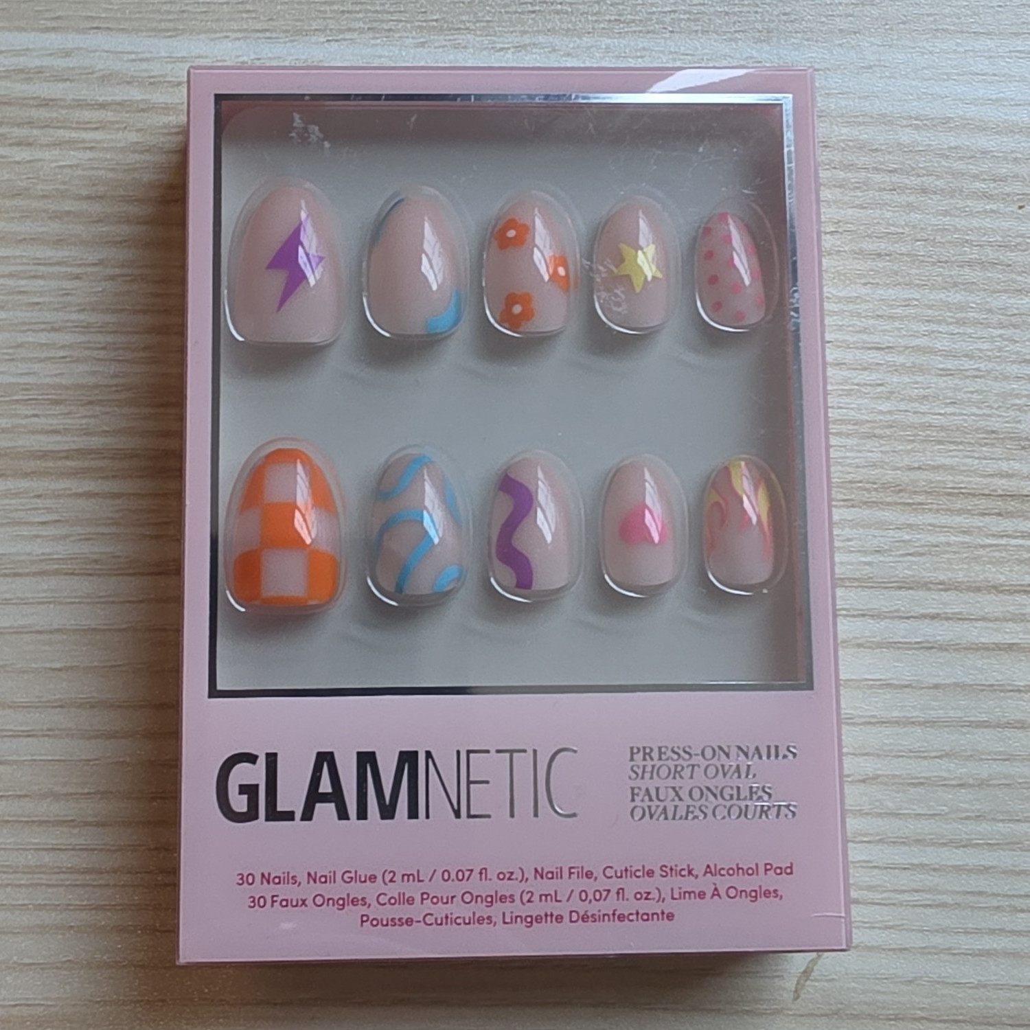 Glamnetic Wild Child Press-On Nails Short Oval Multicolor Shiny Abstract Glue