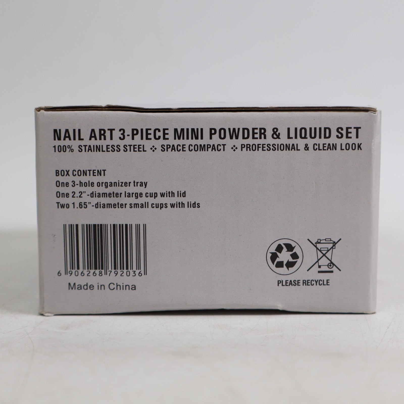 Nail Art 3 Piece Manicure Mini Liquid & Powder Jar Set Stainless Steel