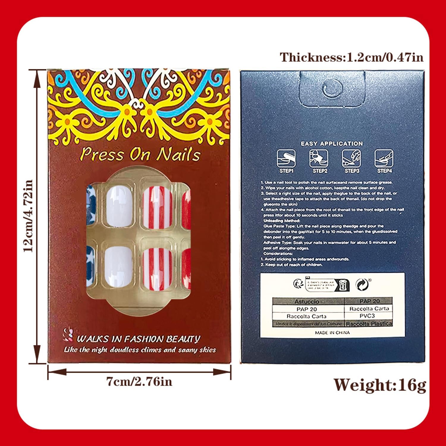 4th of July Press On Nails – Short Square Fake Nails – Patriotic Indep Nails – 7