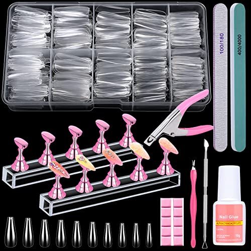 600PCS Clear Coffin Nail Tips Set Clear Acrylic Full Cover Nail Tips Set-Clear