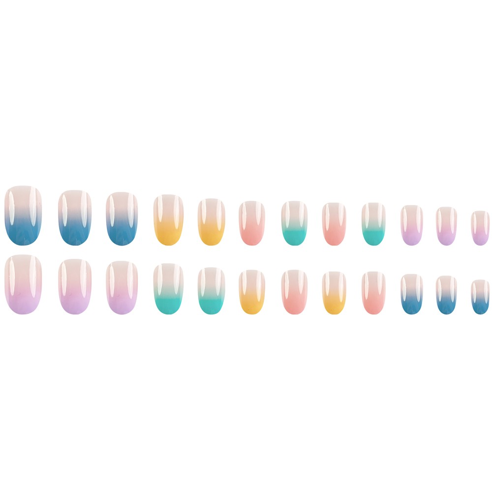 24-piece Short Oval Rainbow Gradient Design Nail Polish Set.Long Press On The Na