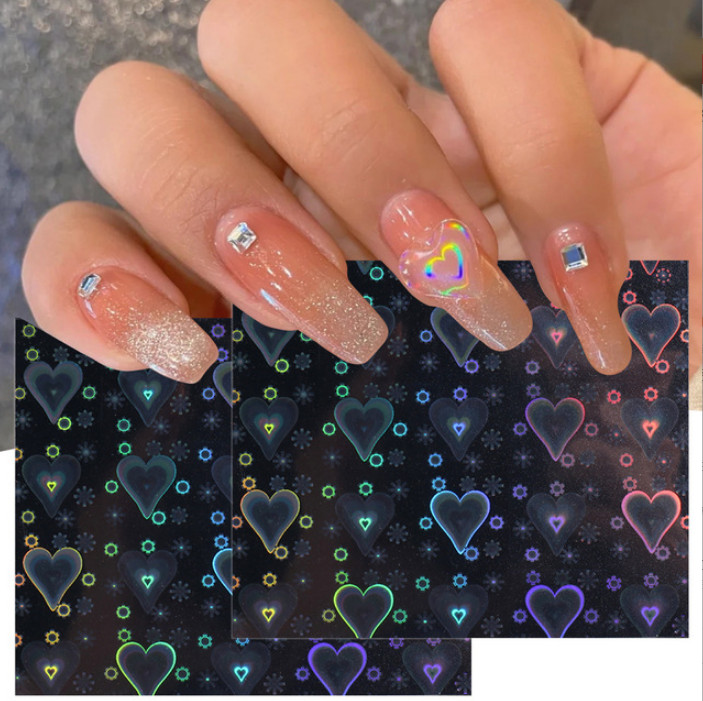Aurora Laser Heart Star Snowflake 3D Nail Art Stickers Holographic Decals NS28