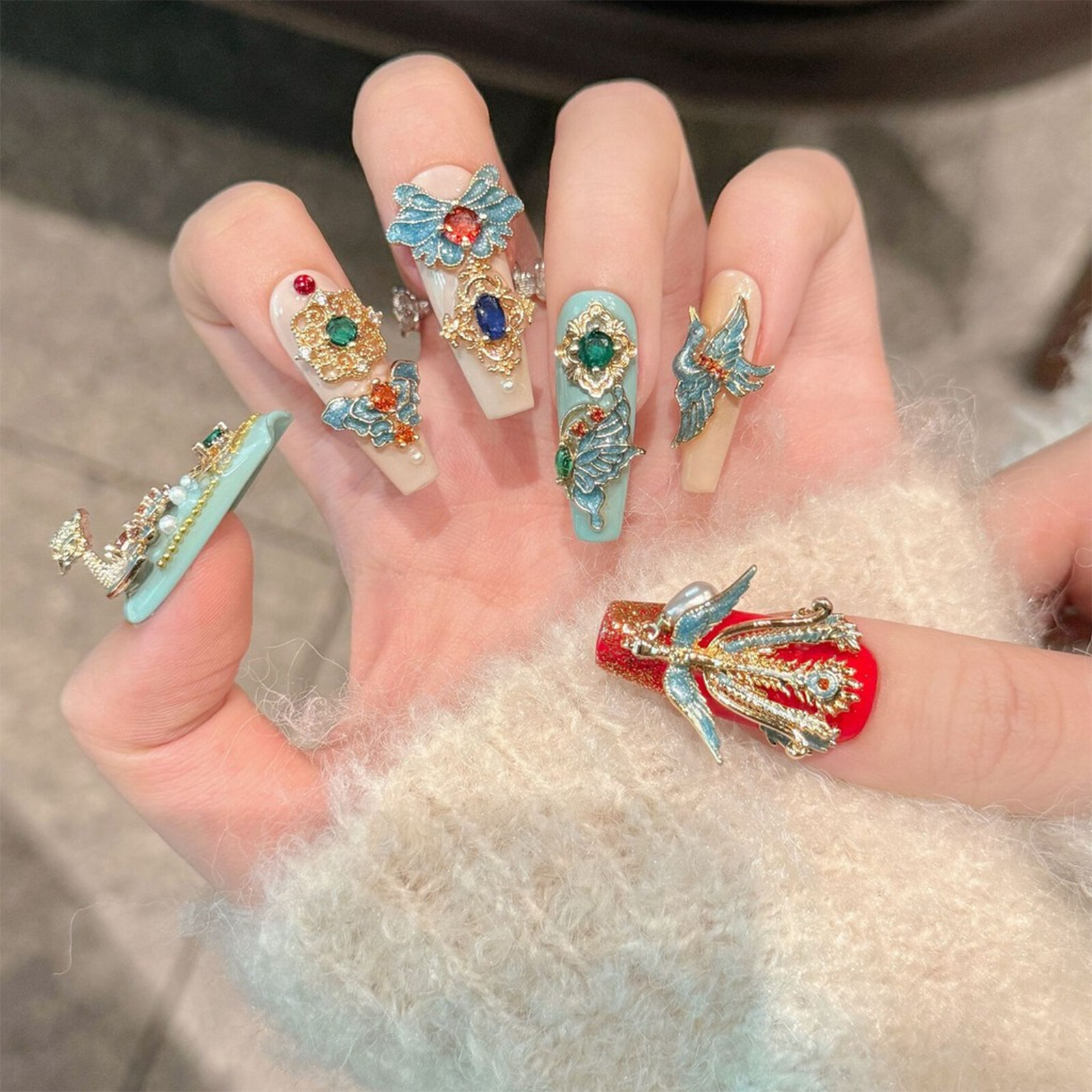 Handmade High-quality 3D Diamond Wedding Nail False Nail Long Press On Nail
