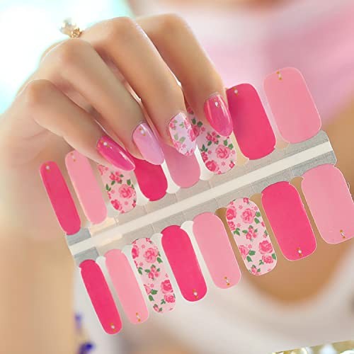 5 Sheets Flower Nail Wraps for Women Nail Polish Strips Flower, Solid Color