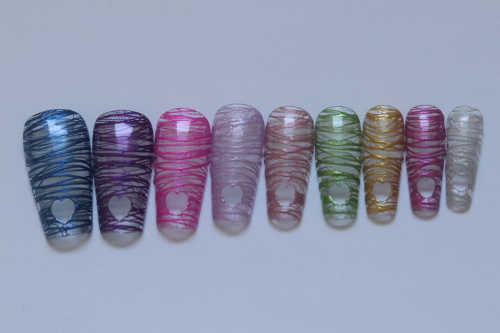 Chrome Rainbow with Heart tips- press on nail set- Set of 18 sizes 0-8