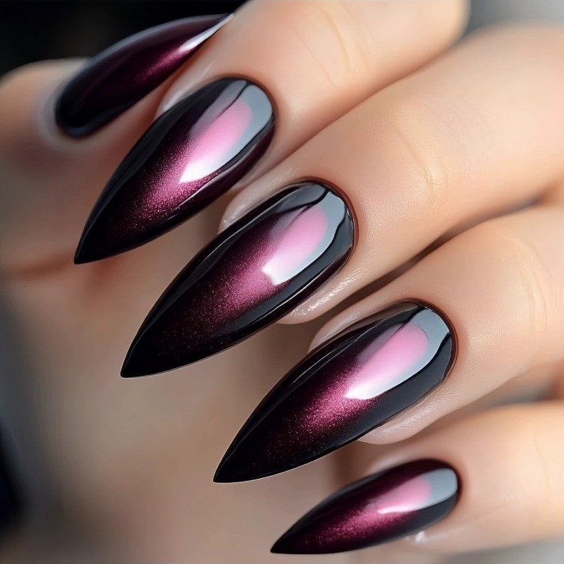 96PCS Neon Gradient Reusable Pink, Black, Purple Flashing Fake Nails