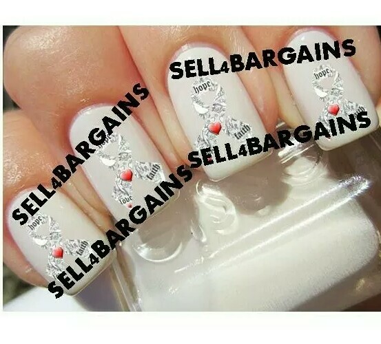 Lung Cancer Awareness Faith Love Hope White Gray Ribbon》Nail Art Decals
