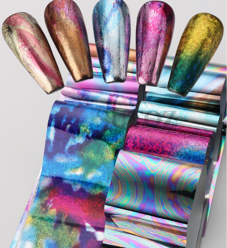 10Pcs Nail Art Foil Stickers laser Star Print Pattern Transfer Decals Tips NS54