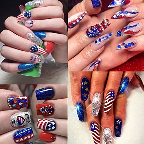 12 Grids 4th of July Nail Glitter Sequins Independence Day Star Nail Sequins P5