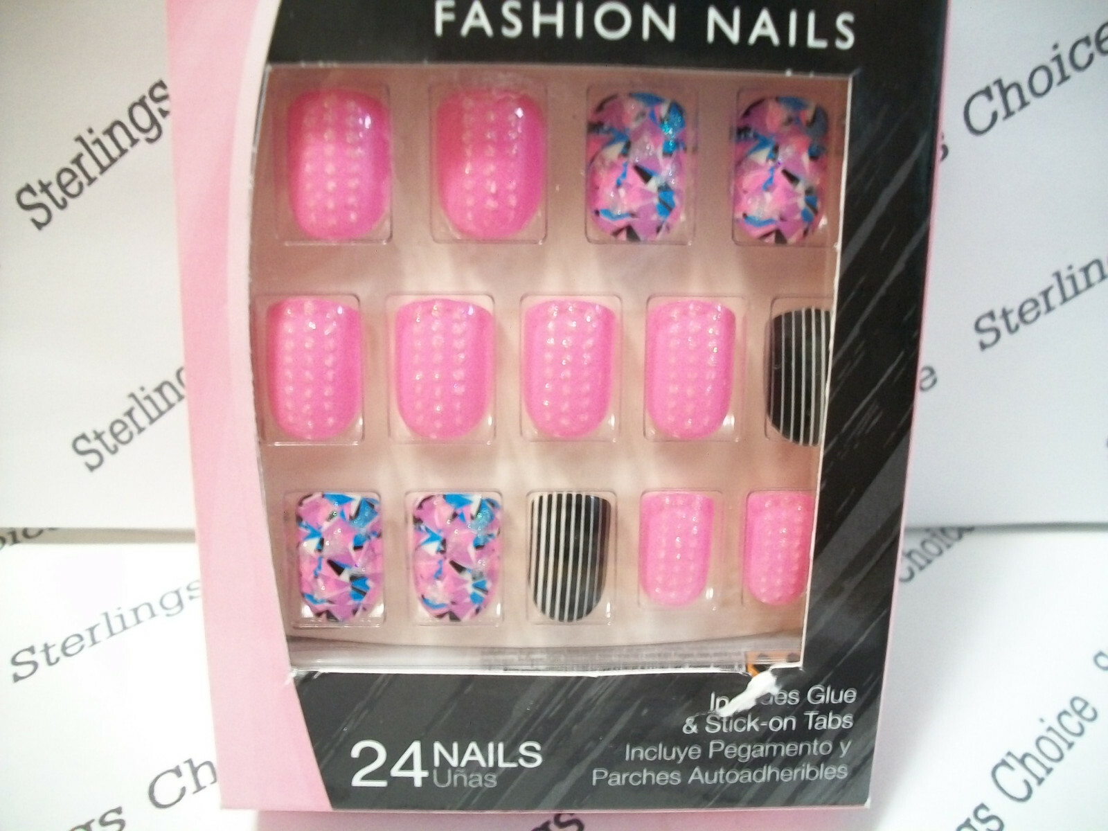 Fing’rs Edge Fashion Nails #31115 Colorful Abstract Design (Pink,Blk Stripe,Mix)