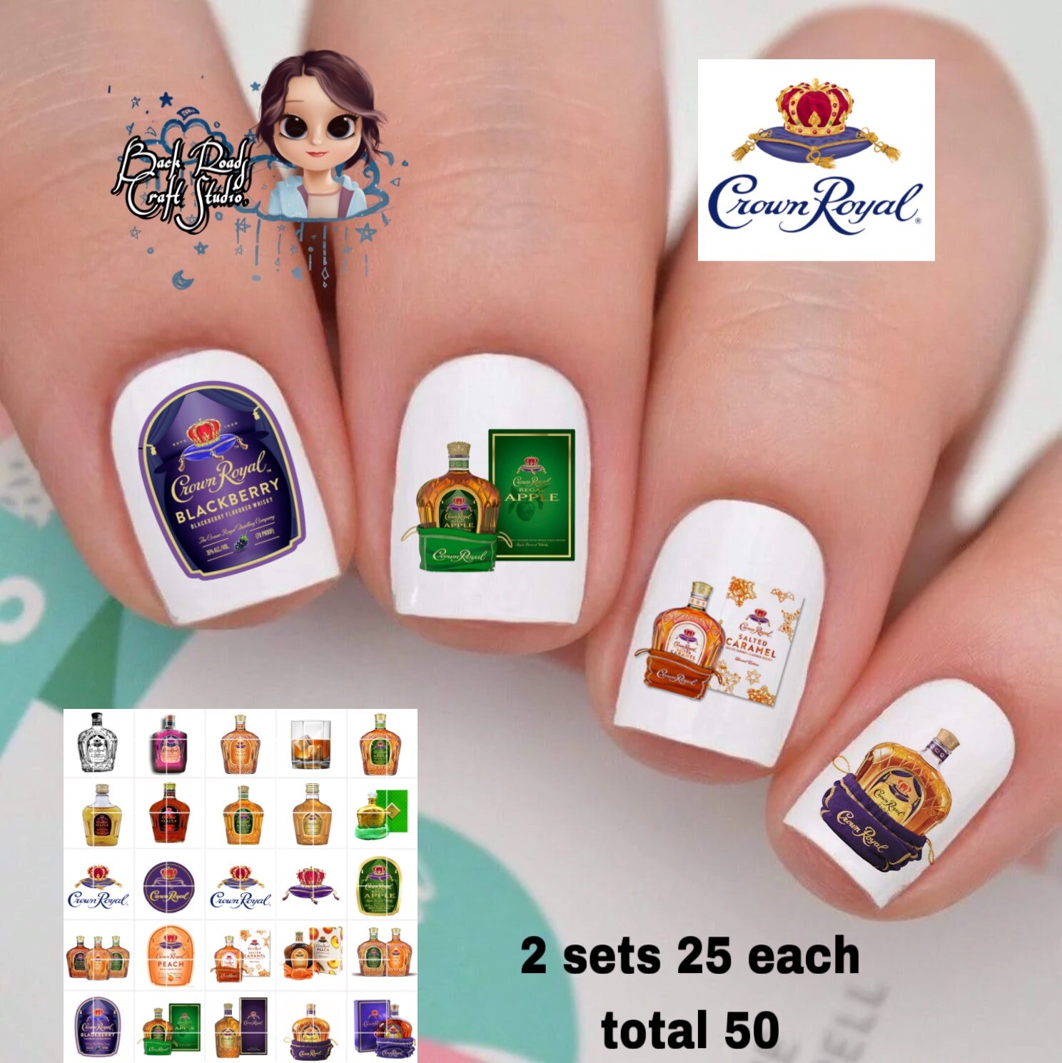 Crown Royal Waterslide Nail Decals Set Of 50 Instructions & Bonus